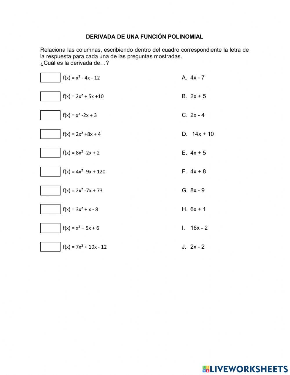 Derivada de una función polinomial