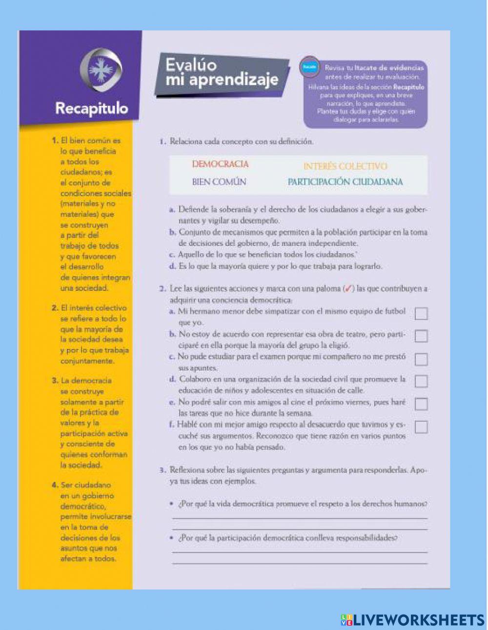 Evaluacion de aprendizajes: valoro ser ciudadano