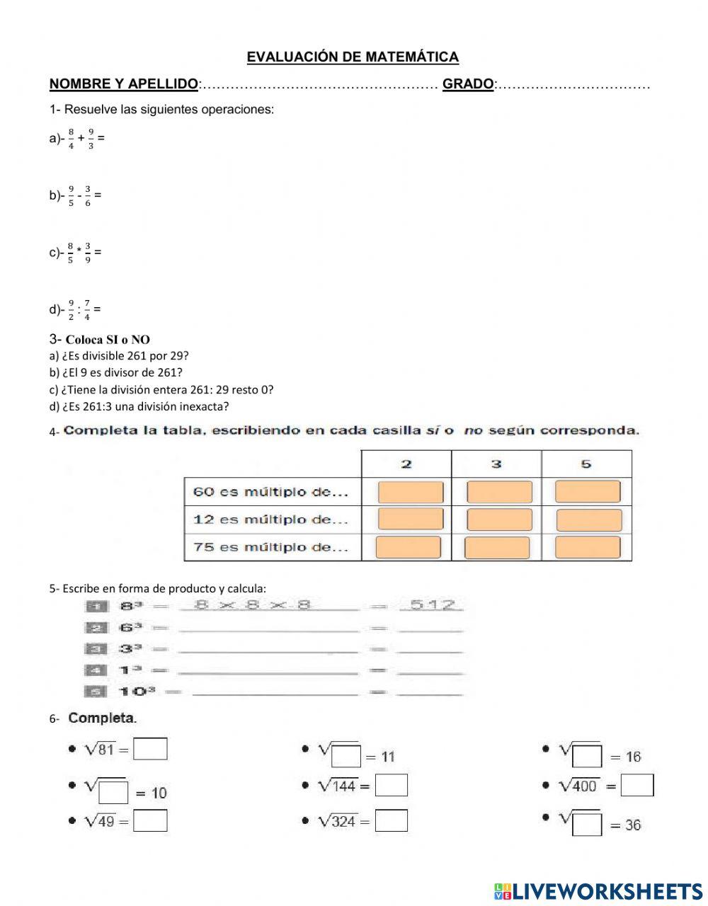Evaluacion de matematicas