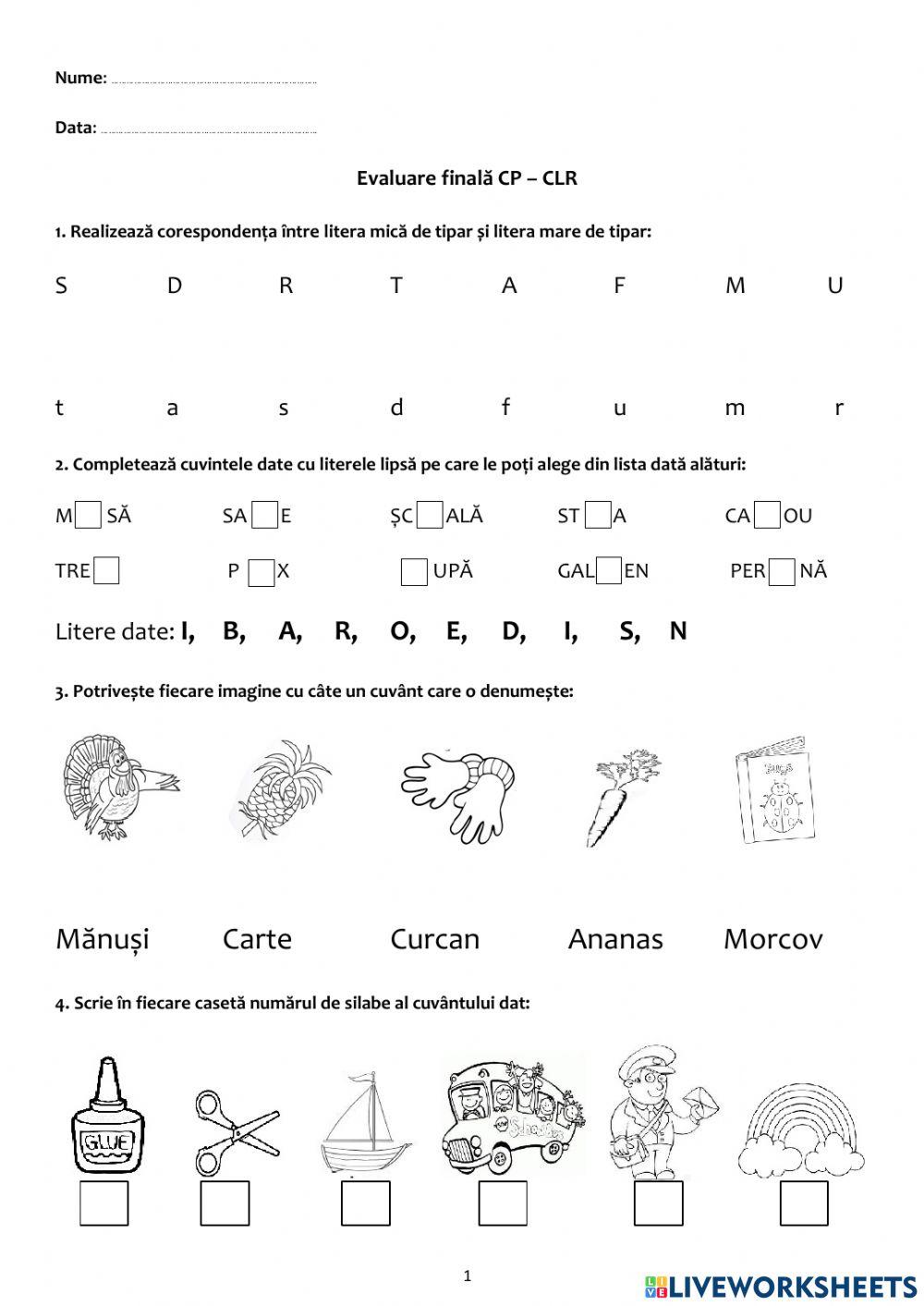 Evaluare finala online activity for 2 | Live Worksheets