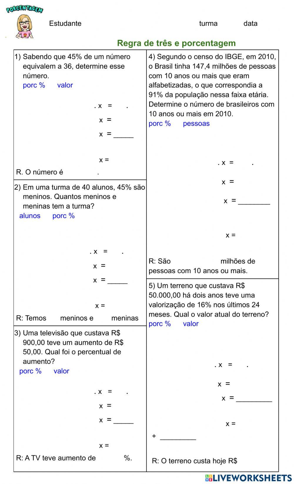 Regra de três e porcentagem