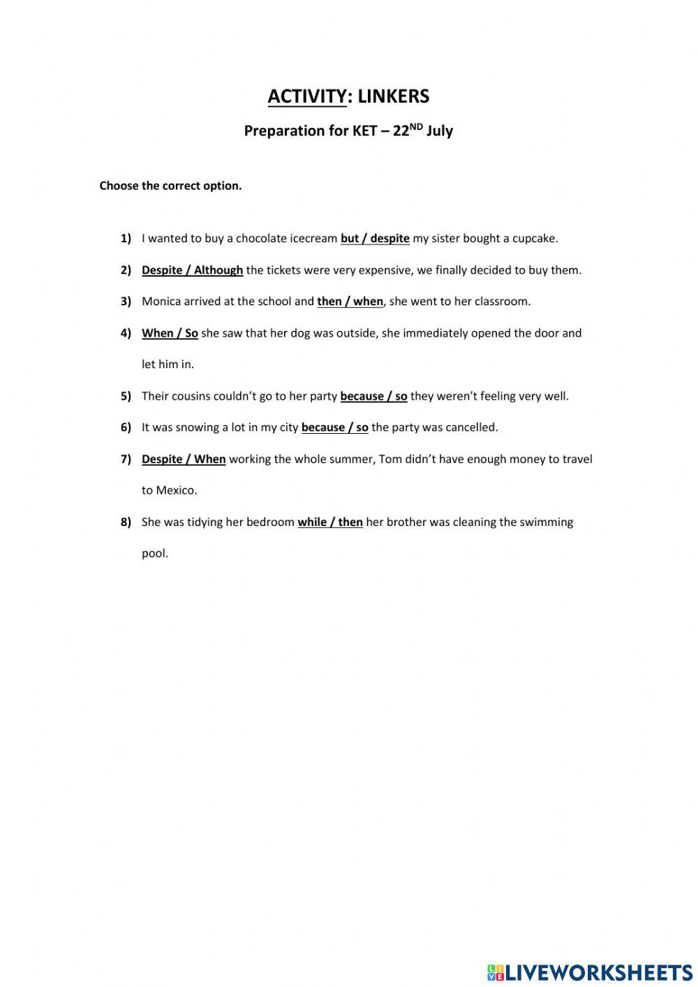 Activity linkers - prep. for ket