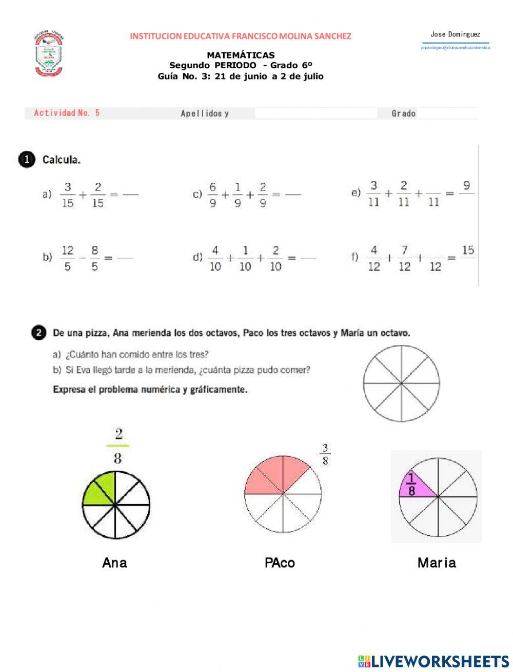 Sumas y restas de fracciones