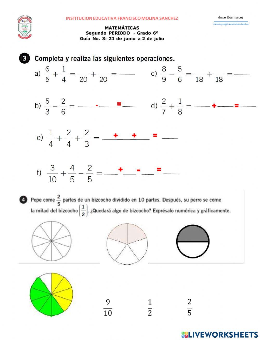 Sumas y restas de fracciones