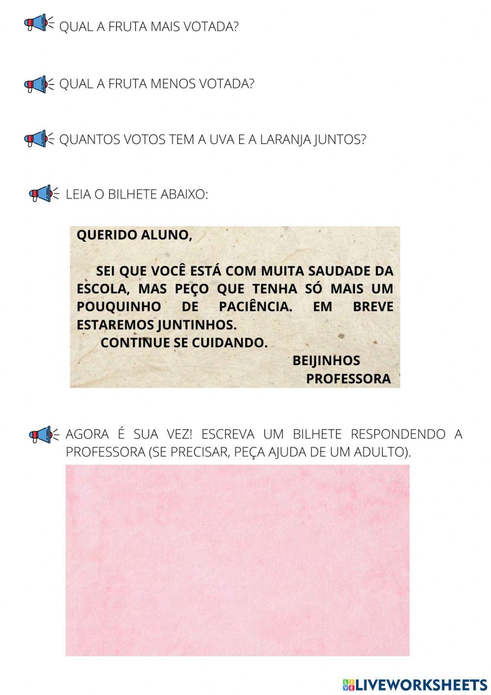 Bilhete, receita e gráficos