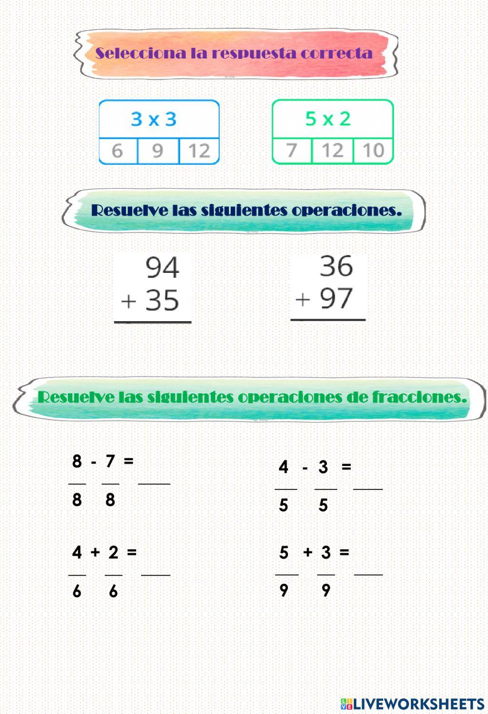 Multiplicación, sumas, resta