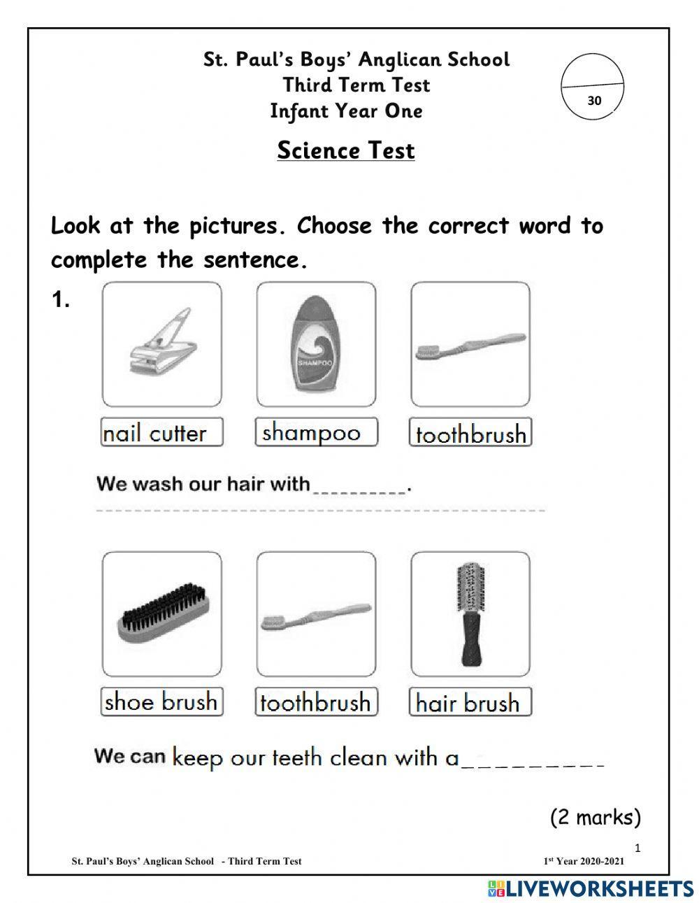 Science End of Term Test 2021