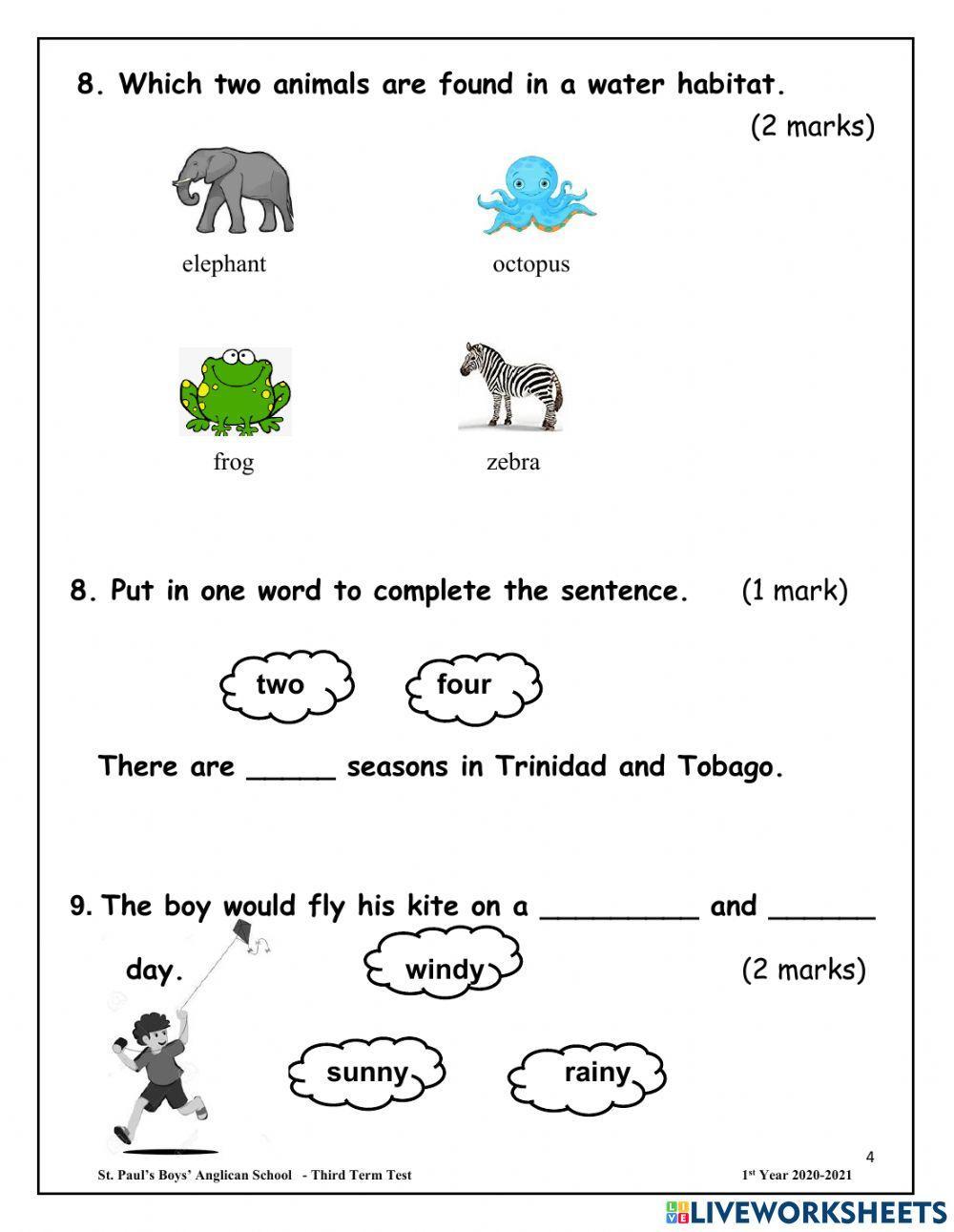 Science End of Term Test 2021