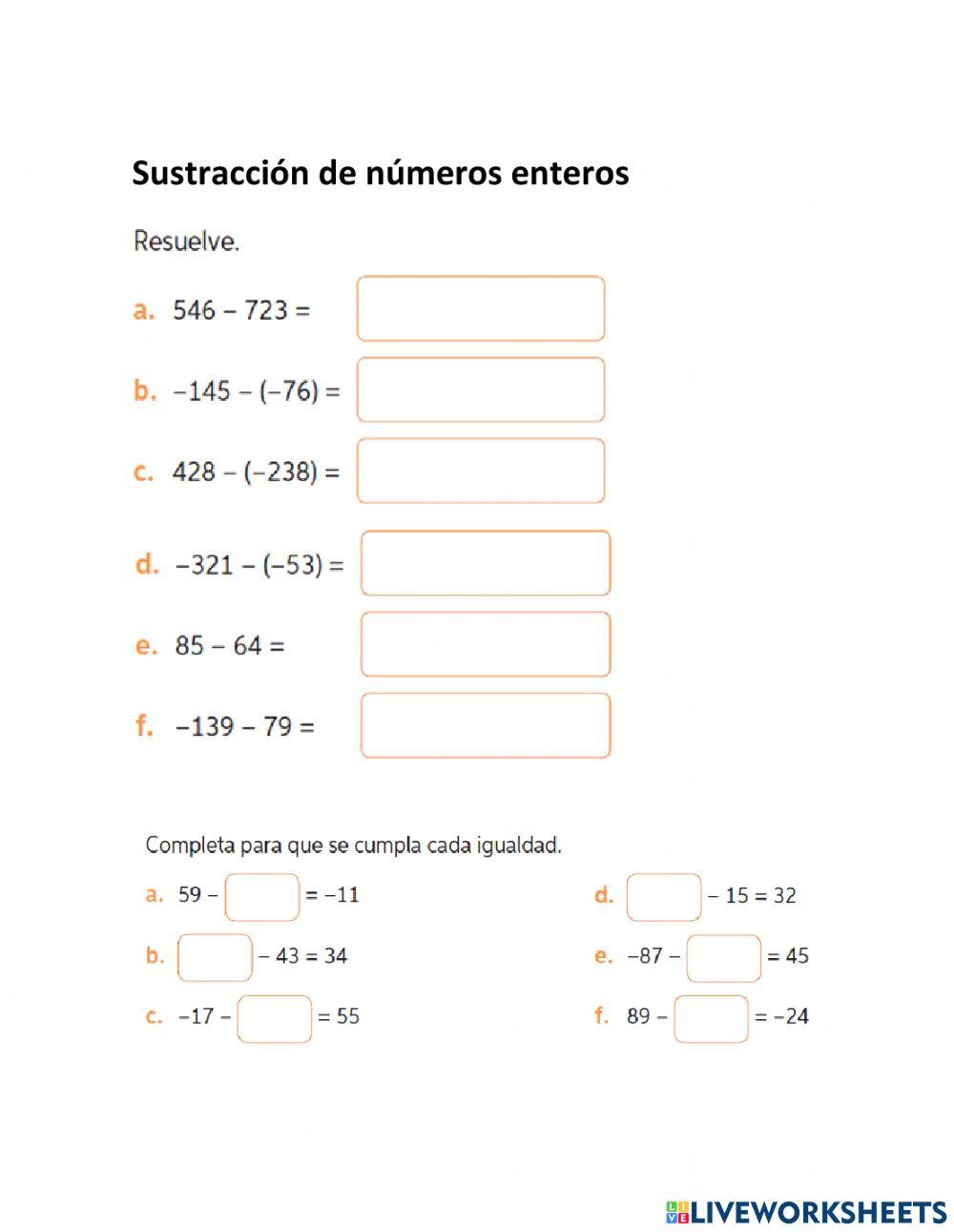 Sustracción de números enteros