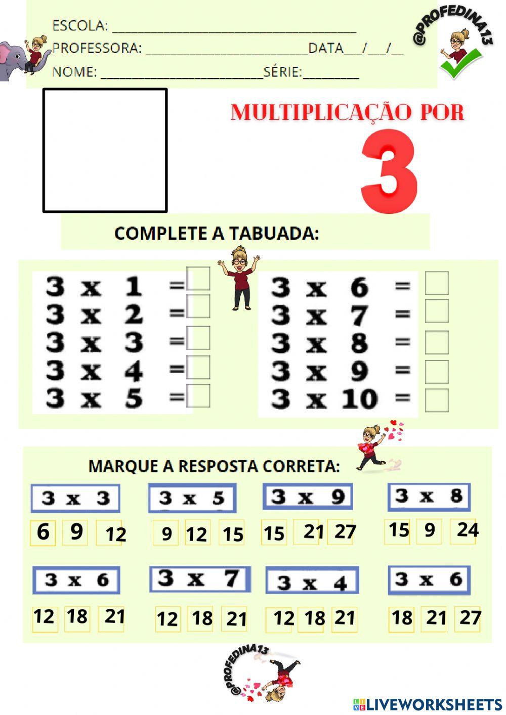 QUIZ  TABUADA DA MULTIPLICAÇÃO POR 3 