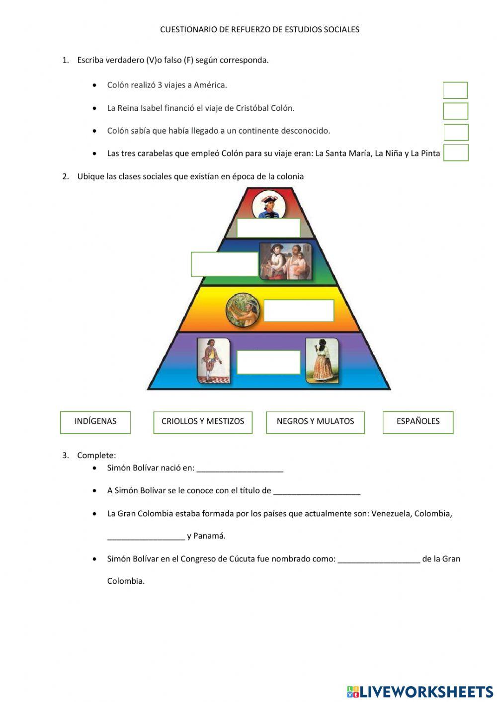Cuestionario de E. Sociales. 6°