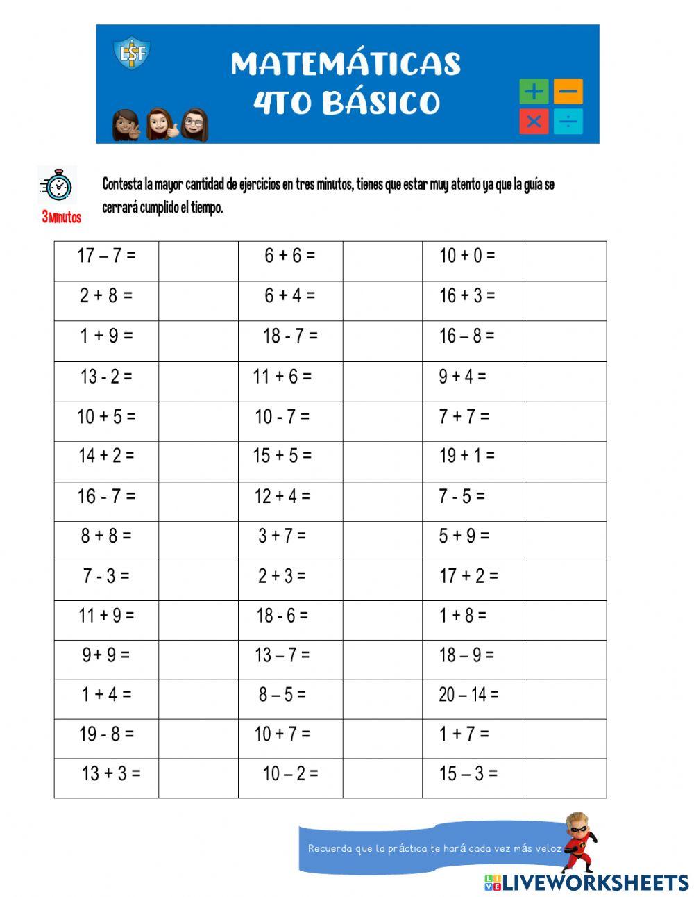 Cálculo mental 2 4to básico