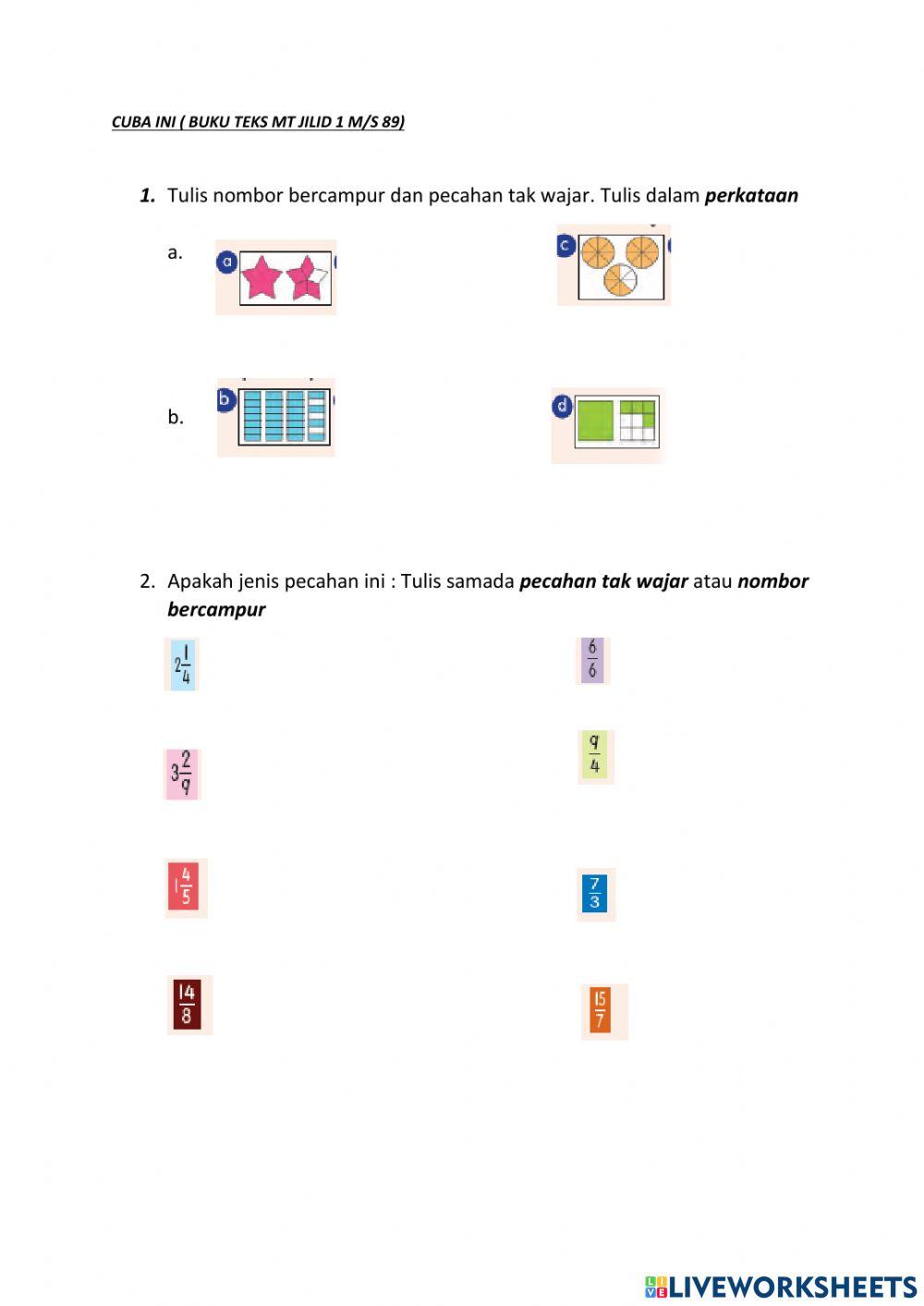 Pecahan tak wajar dan nombor bercampur