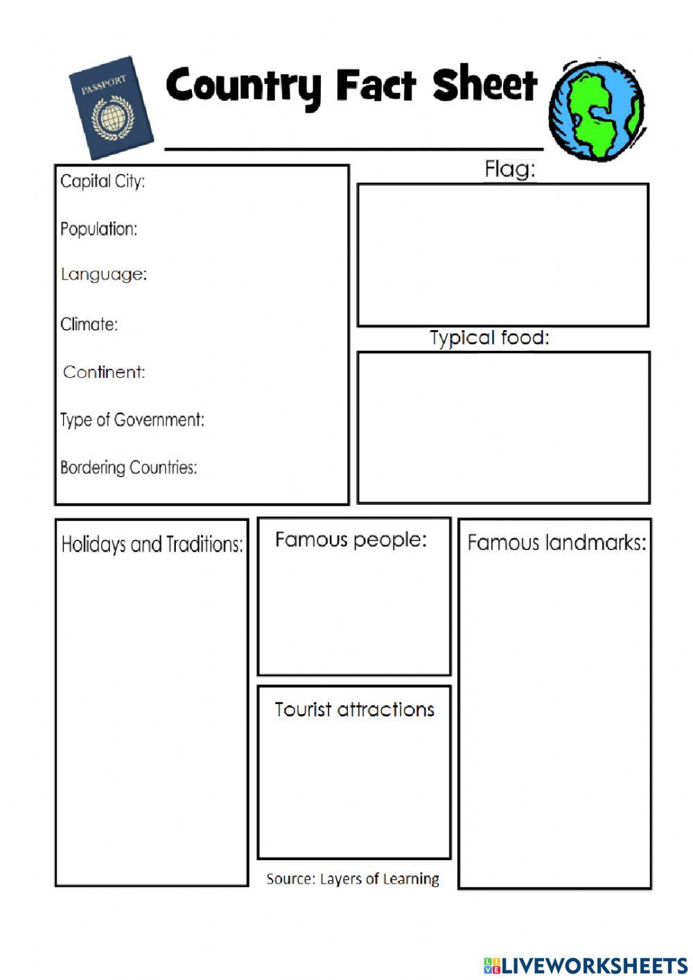 COUNTRY FACT SHEET online exercise for Live Worksheets