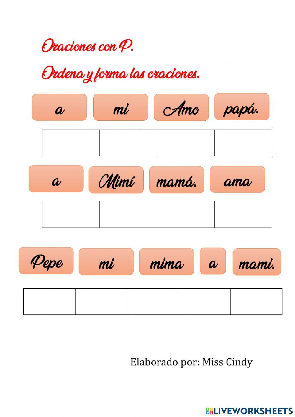 Oraciones con p y m tarea