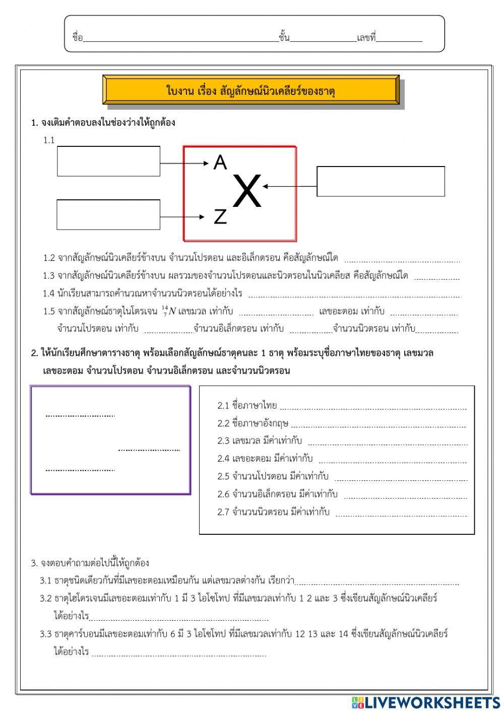 สัญลักษณ์นิวเคลียร์ของธาตุ
