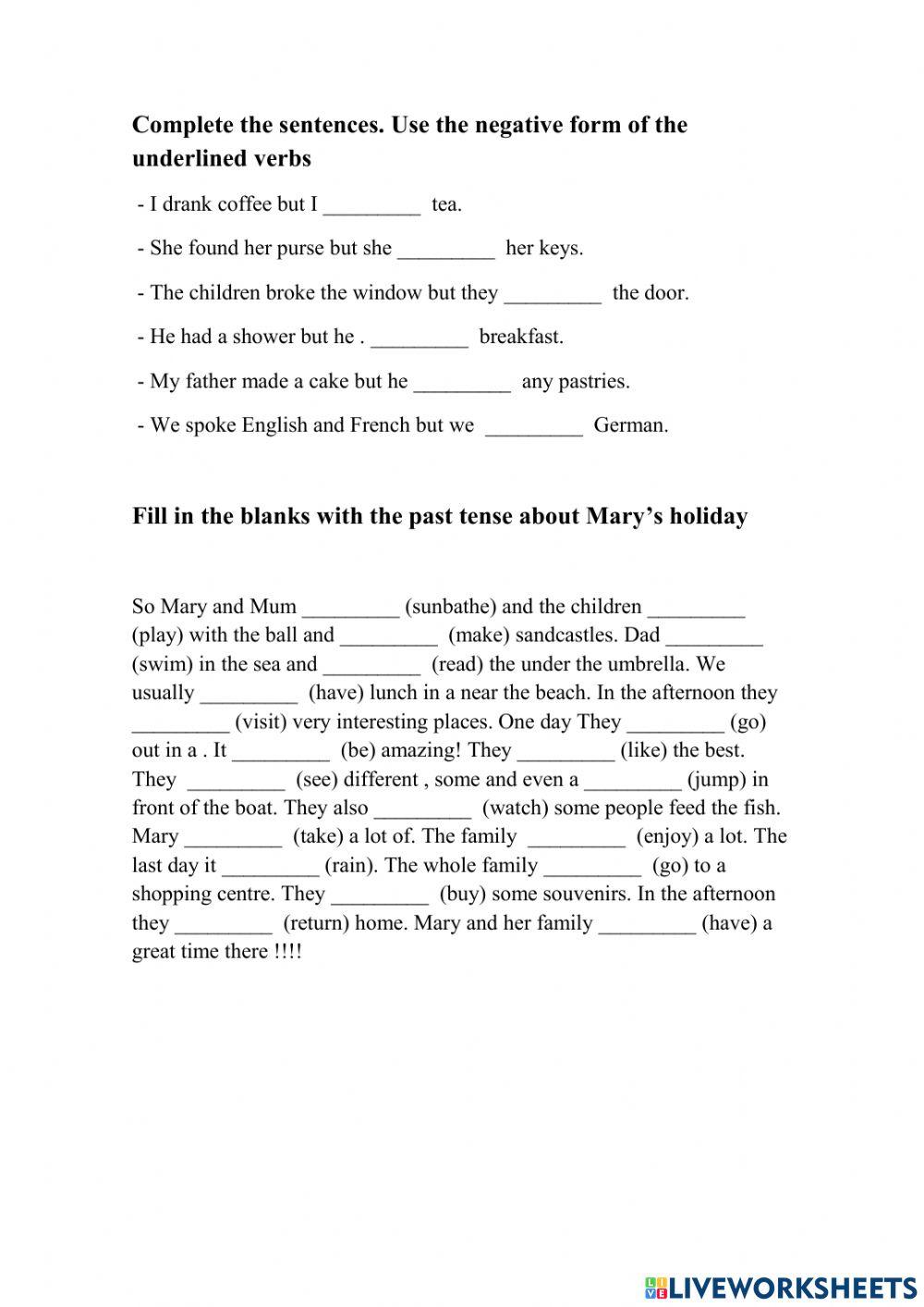 Simple Past Tense (regular and irregular verbs)