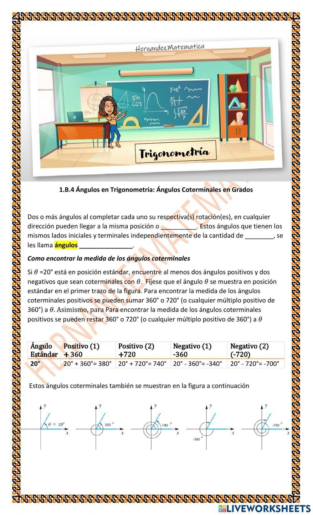 TRIG 1.B.4.a Ángulos en Trigonometría: Ángulos Coterminales en Grados
