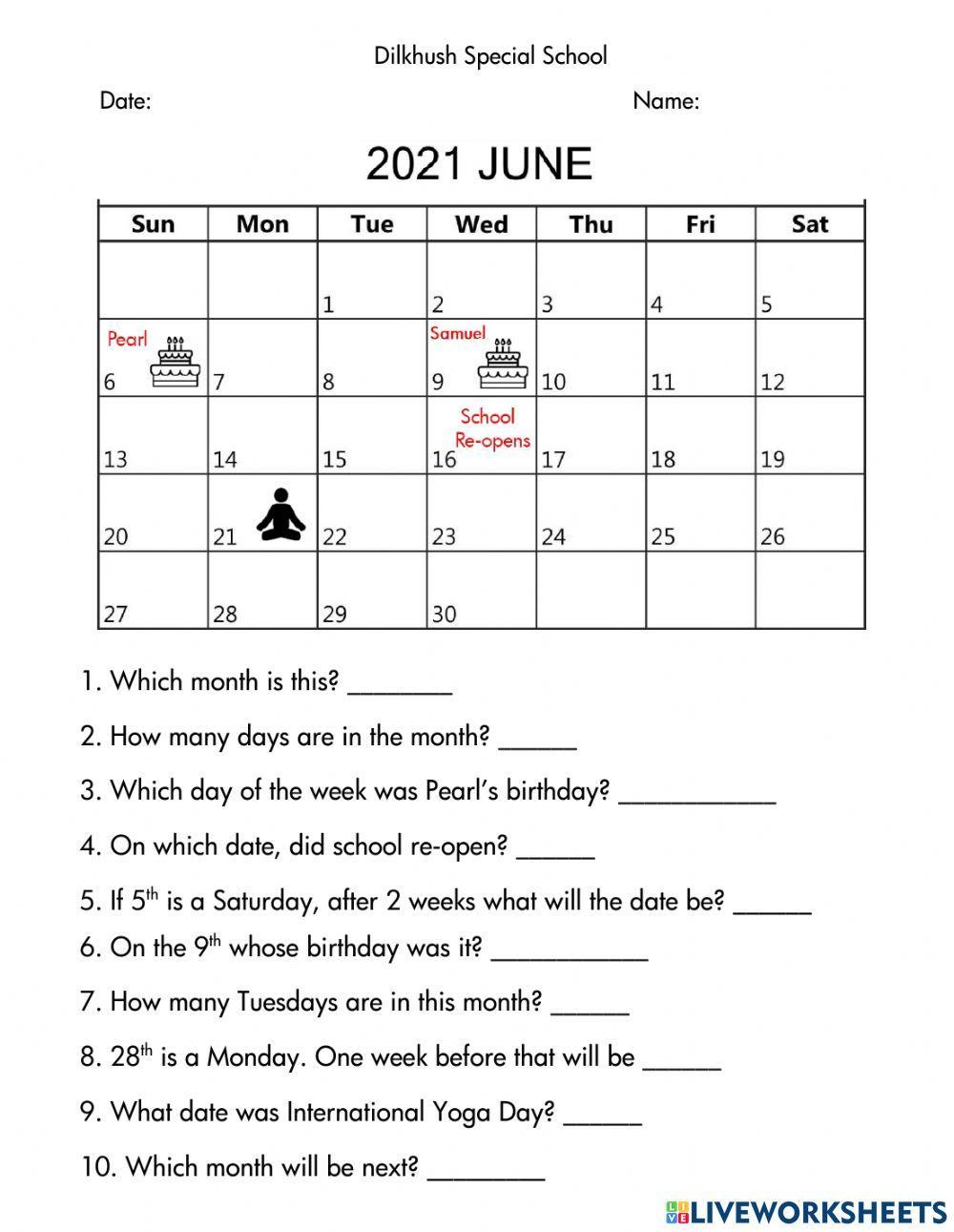 Calendar reading Calendar reading