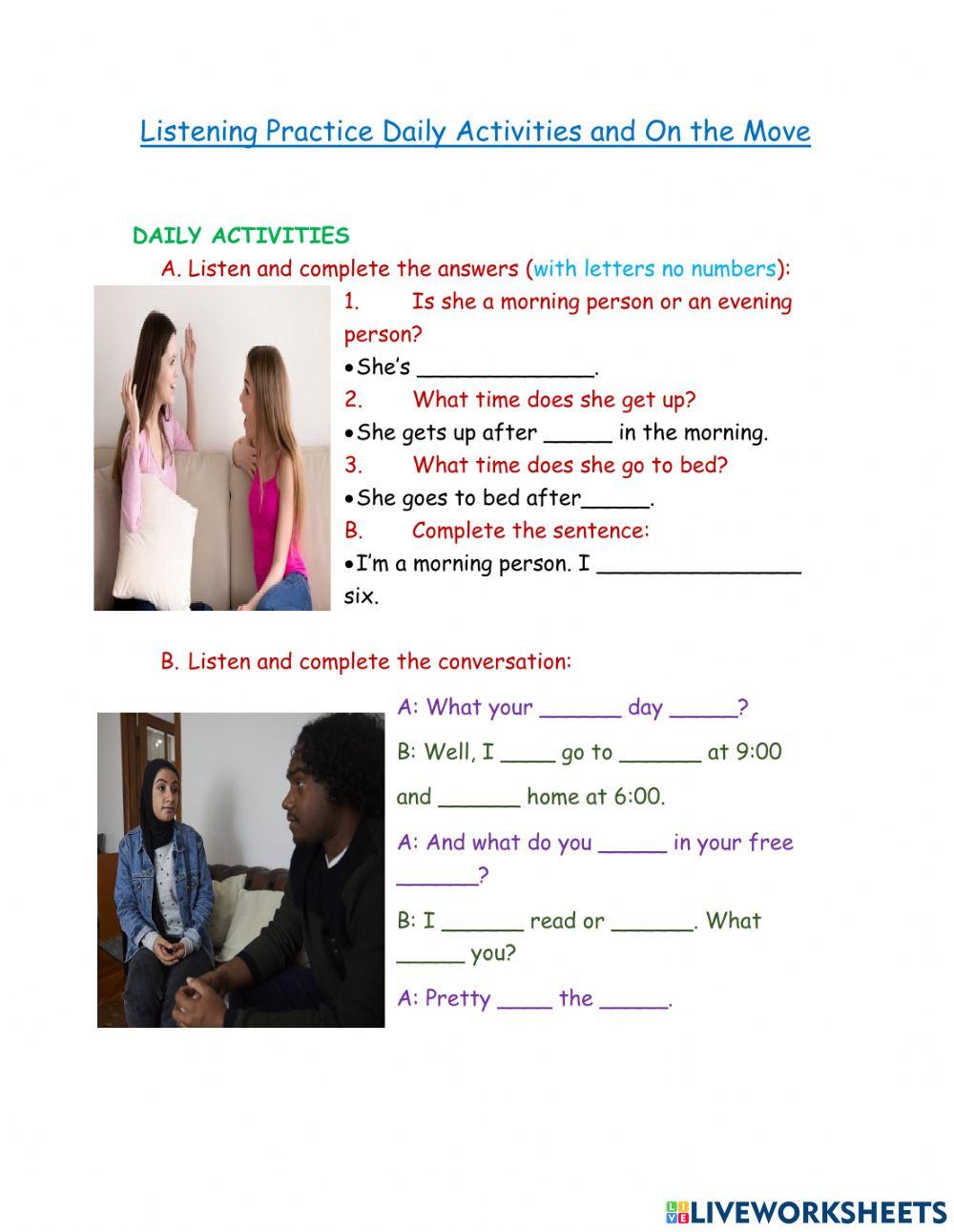 Listenign Daily routines and Getting there