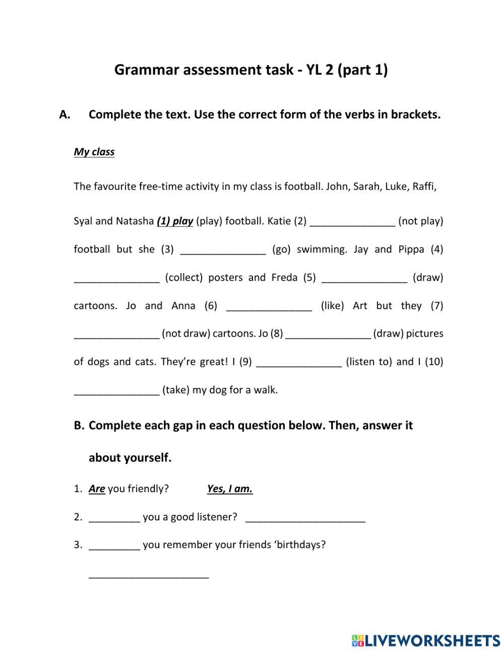 YL 2 - Grammar assessment (part 1)