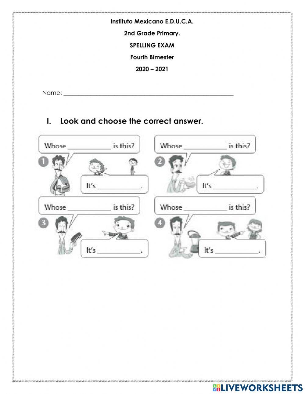 Spelling Exam - 2nd Grade