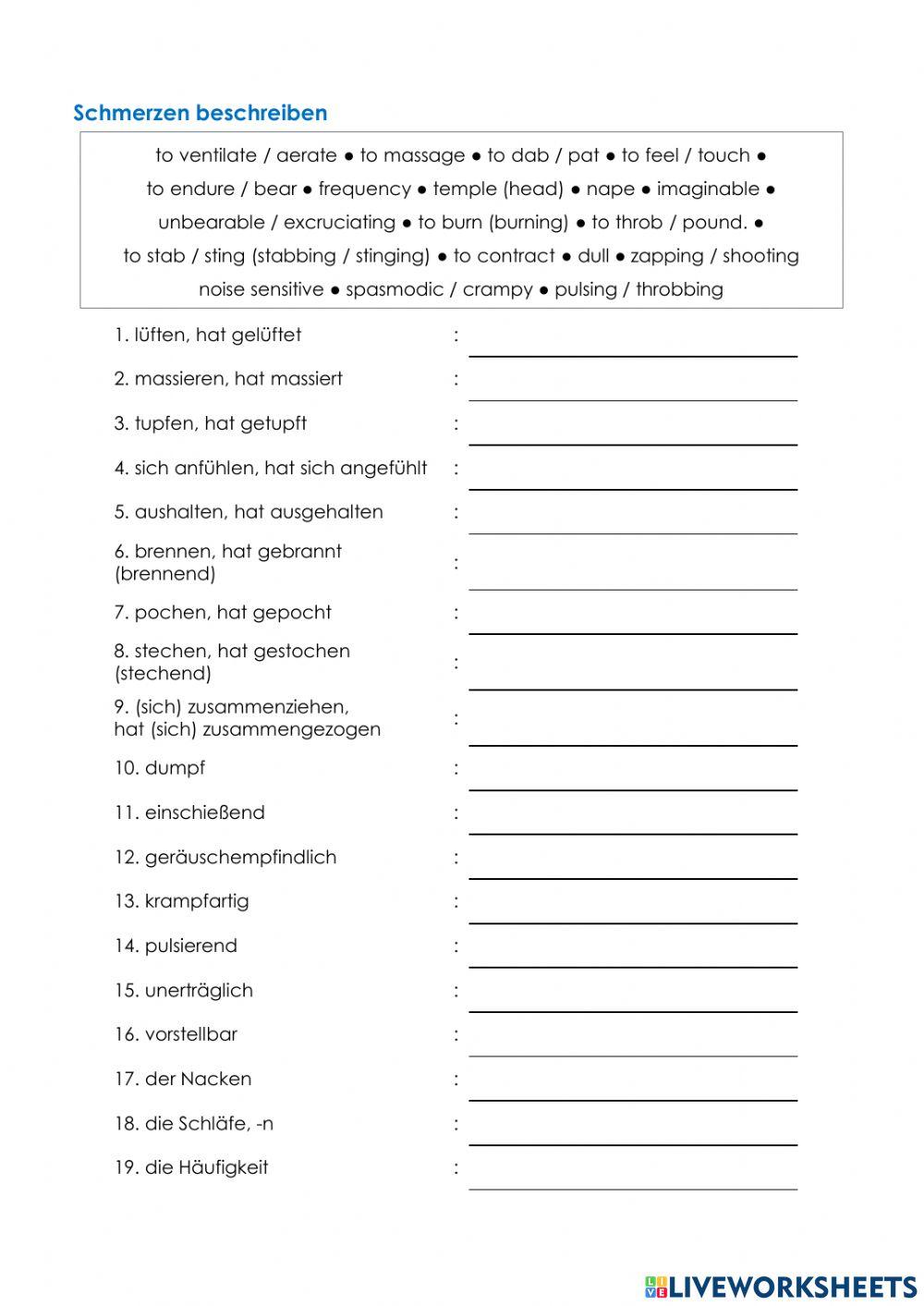 Pflege Wortschatz 12