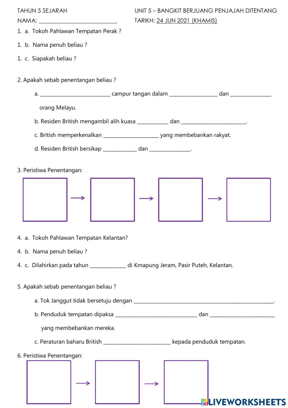 Sejarah Tahun 5 Pahlawan Tempatan