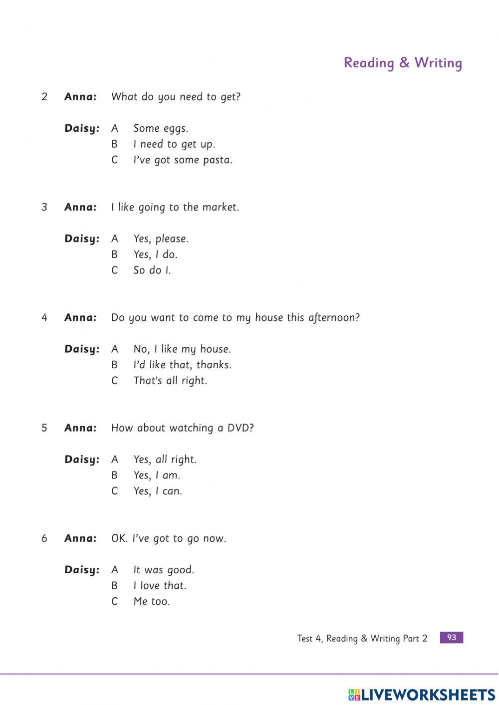 Movers Practice Tests Plus - Test 4 R-W (Part 1 - Part 4)