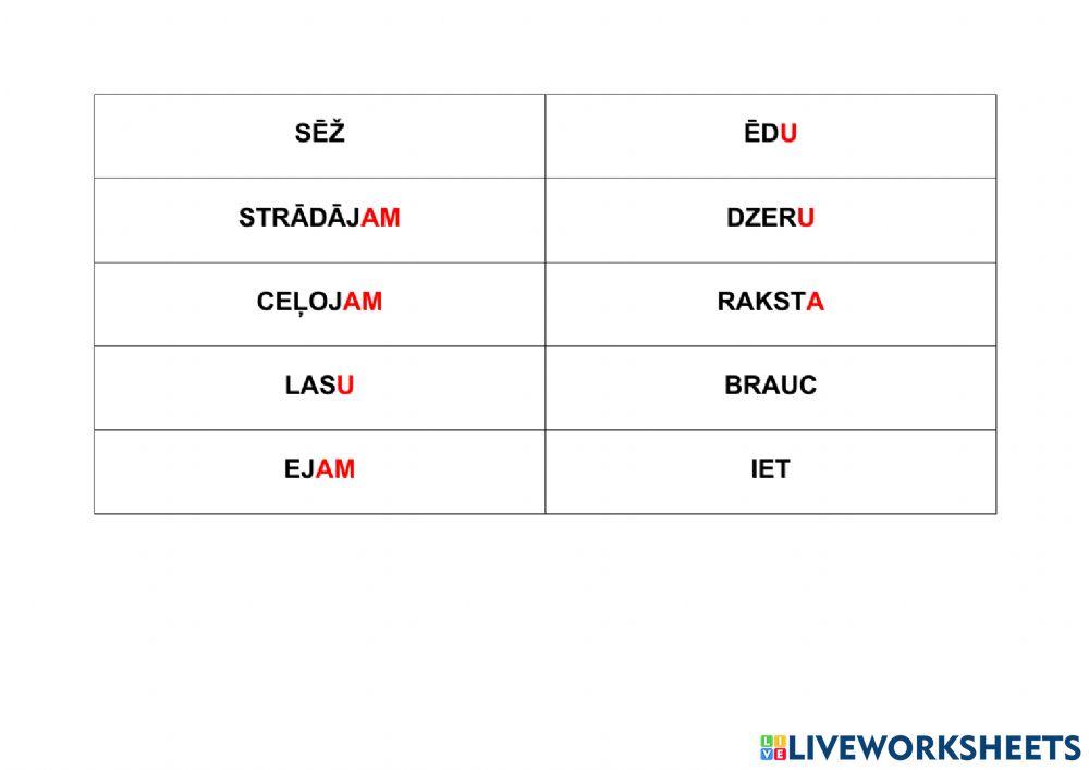 Darbs ar darbības vārdiem 1. un 3. personā