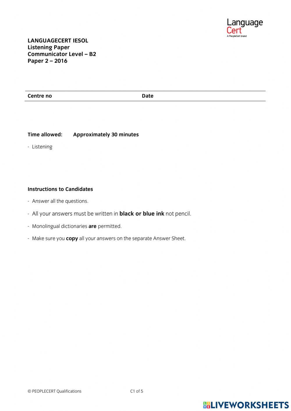 Language cert B2 2 Listening