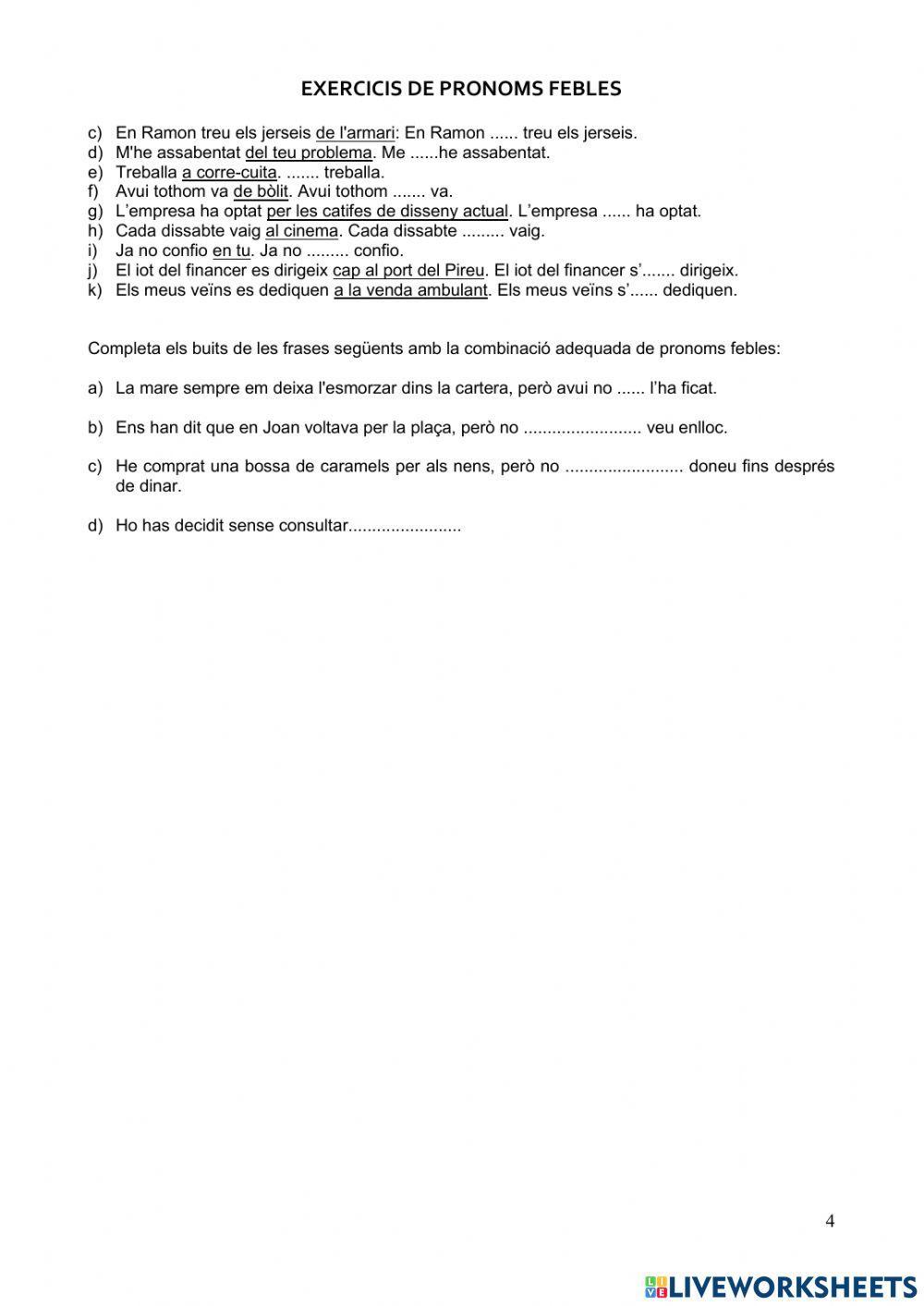 Exercicis de pronoms febles