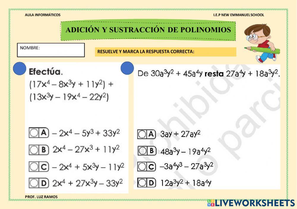 Adición y sustracción de polinomios