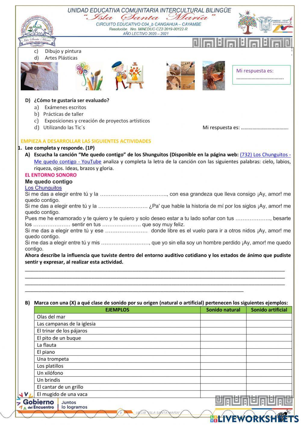 Examen Educación Artística 1-2 de Bachillerato