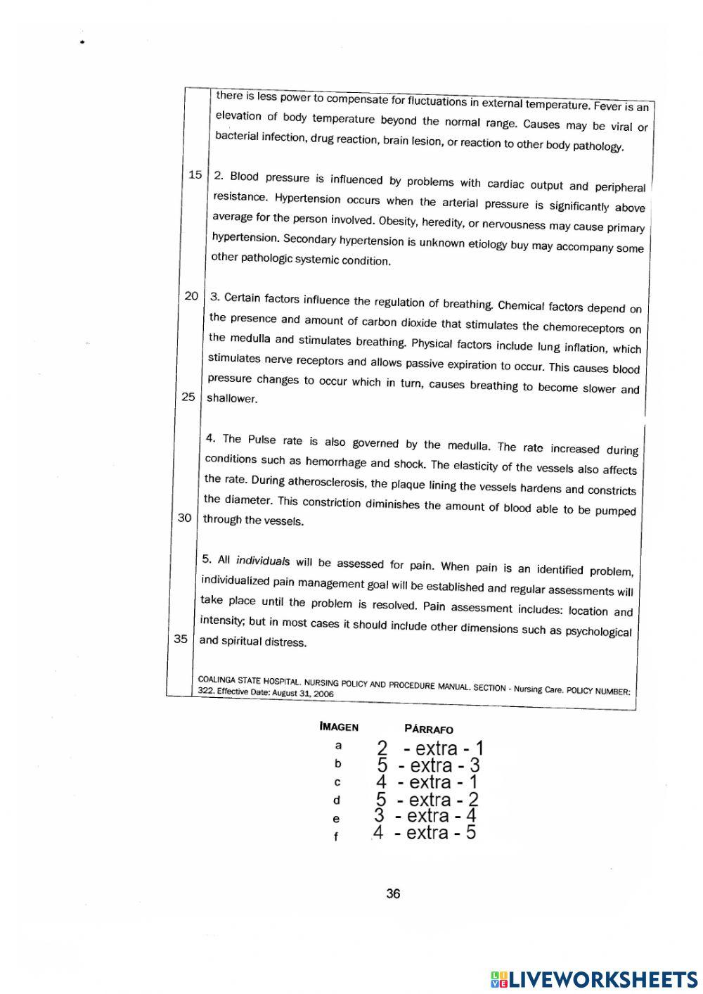Vital signs reading and wordsearch