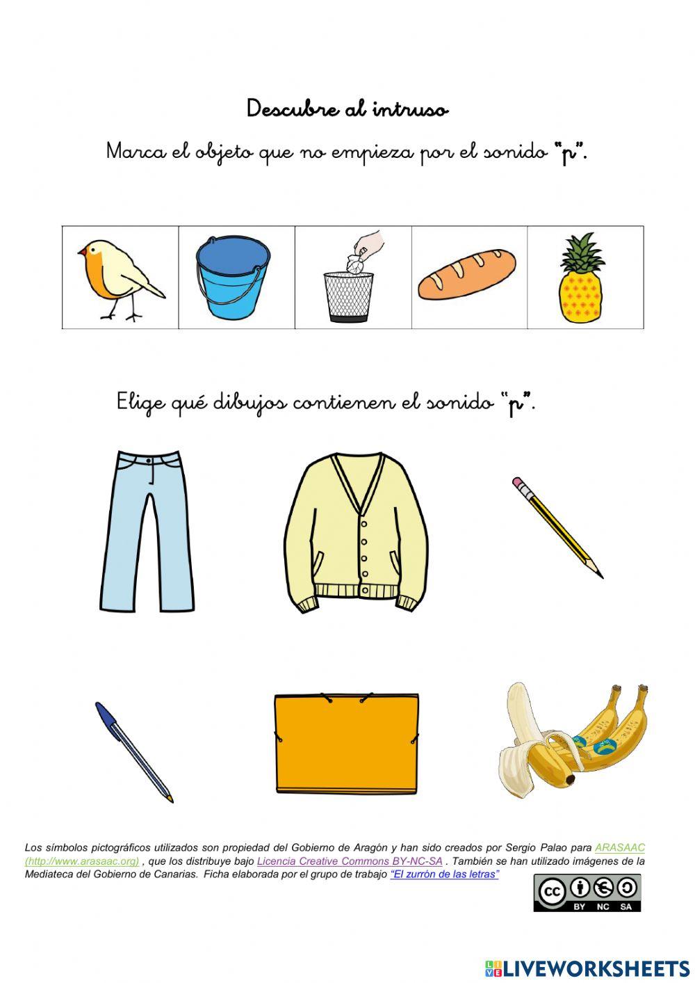 Ficha interactiva para trabajar conciencia fonológica del sonido “p” (El zurrón de las letras)