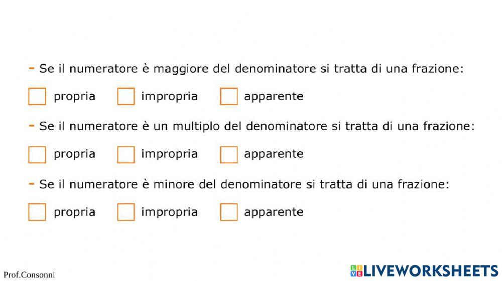Prima parte - PREPARAZIONE per la verifica su IL SIGNIFICATO DELLA FRAZIONE