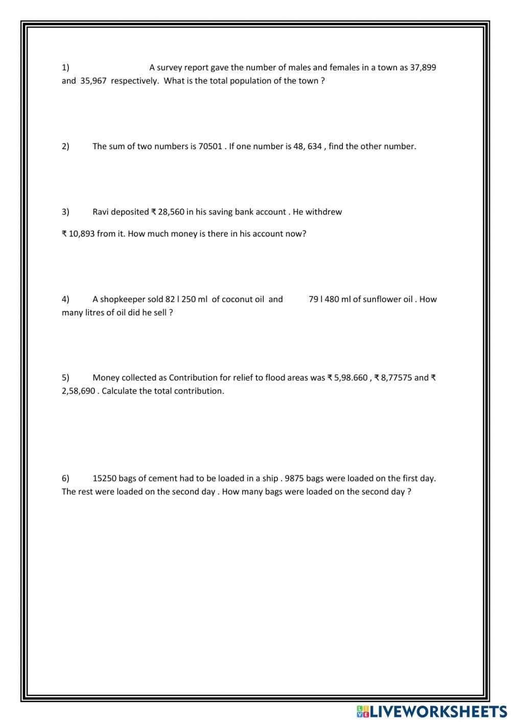 worksheet 3 and 4 bridge course class v online exercise for | Live ...