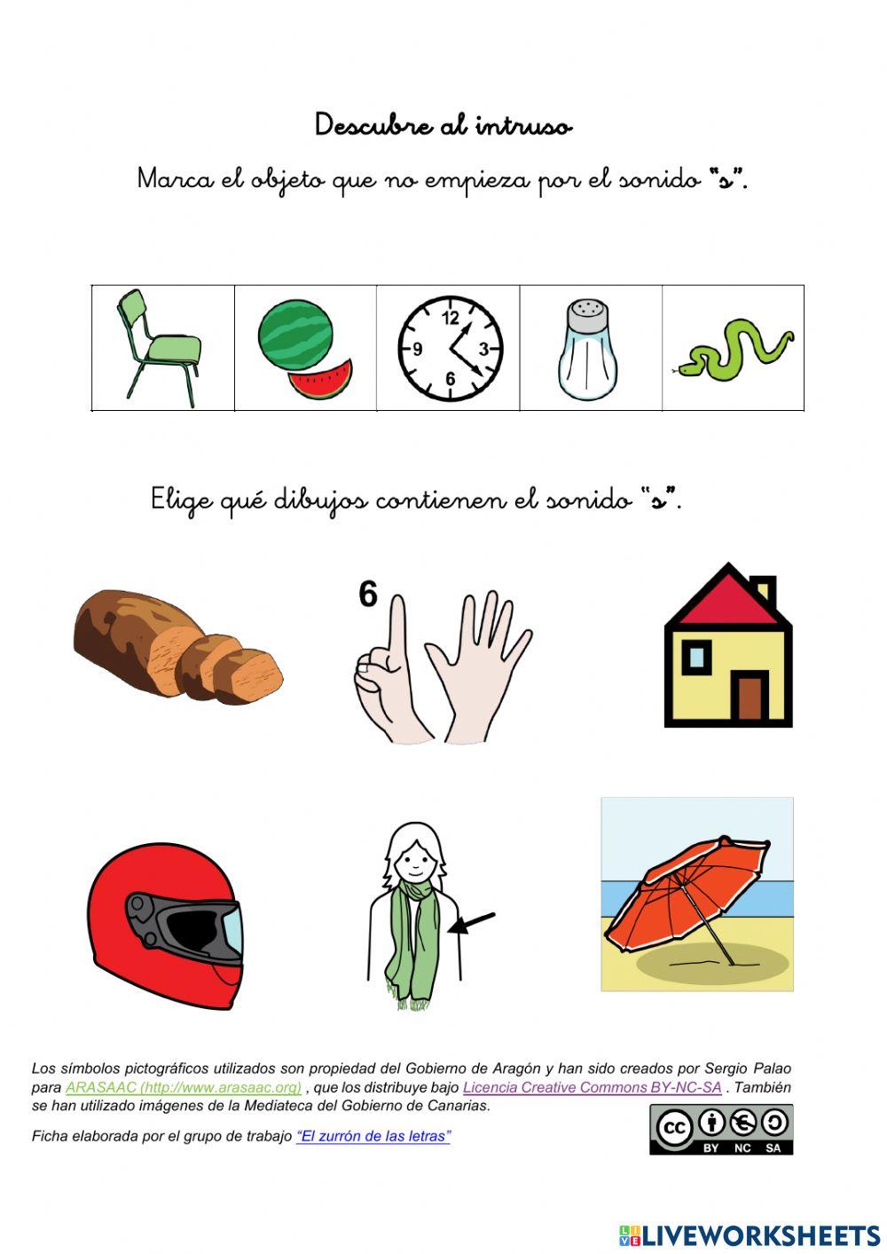 Ficha interactiva para trabajar conciencia fonológica del sonido “s” (El zurrón de las letras)