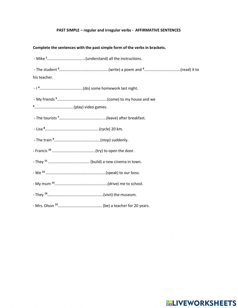 Past simple - regular and irregular verbs - affirmative
