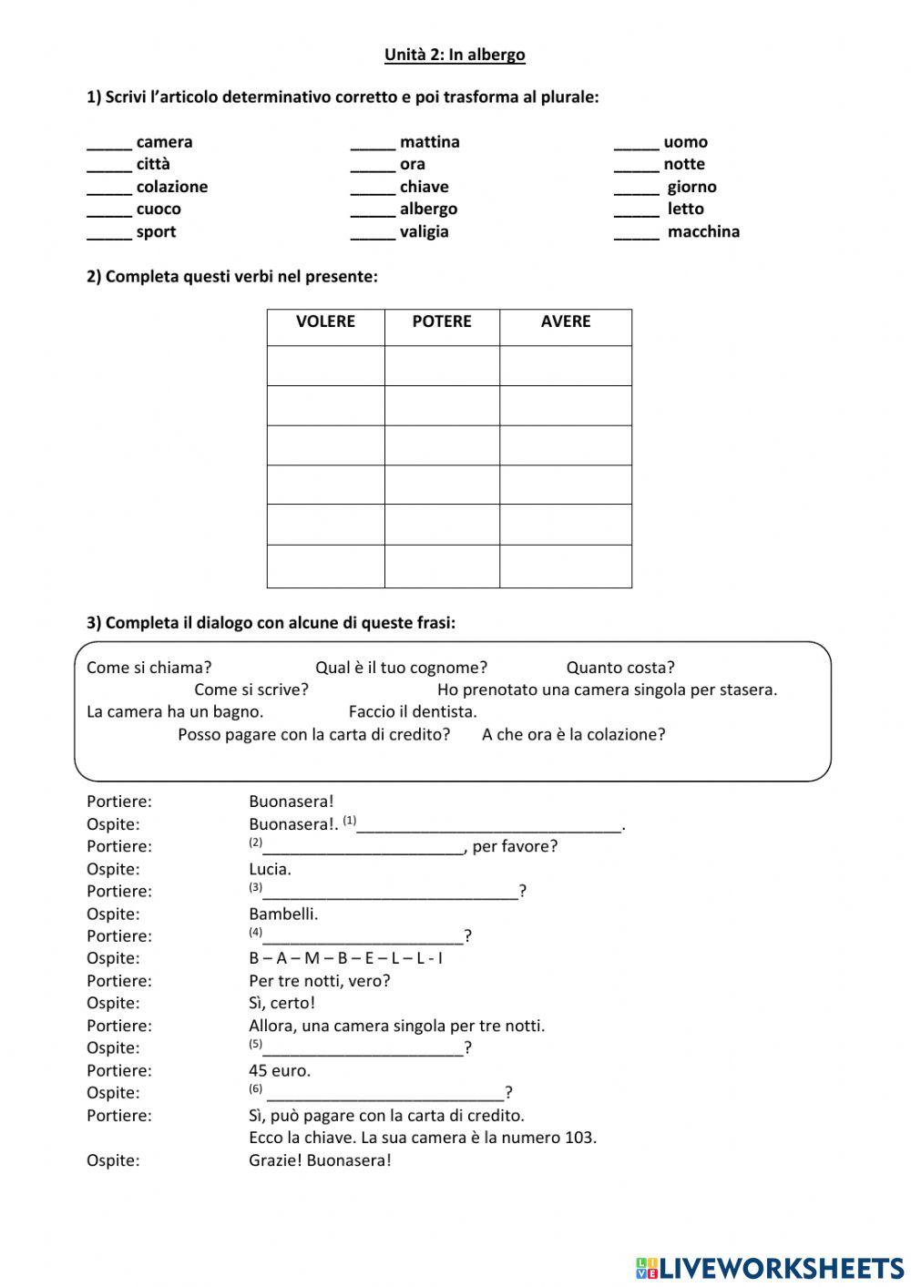 Prenotare una camera + revision