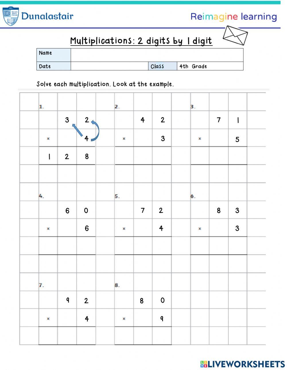 Multiplication: 2 digits by 1 digit