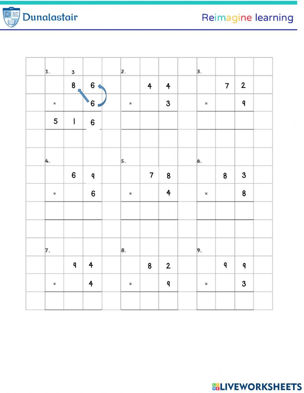 Multiplication: 2 digits by 1 digit