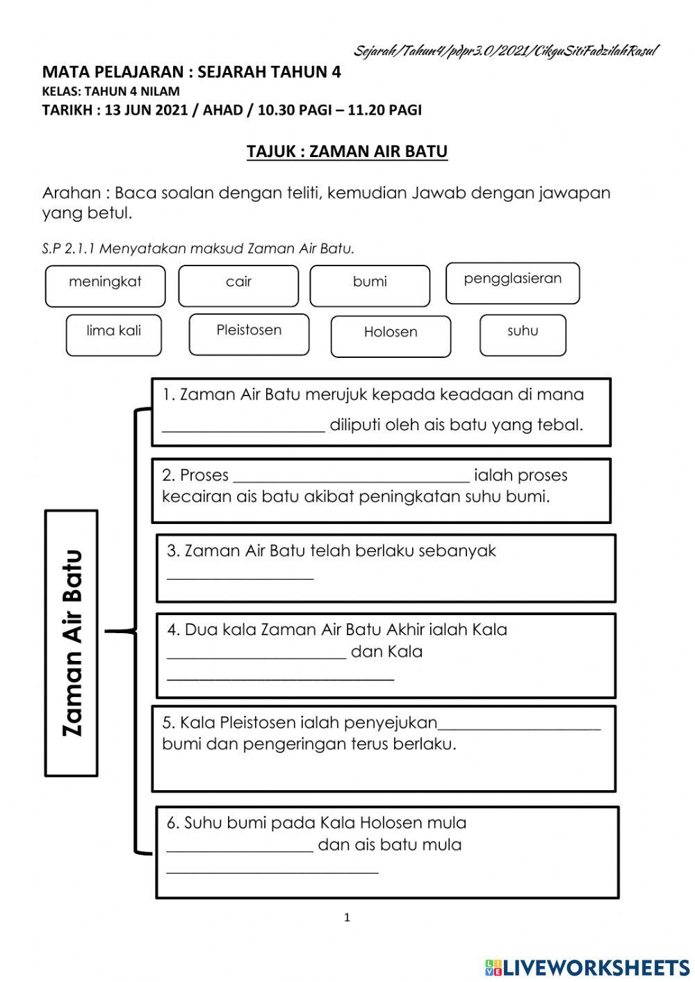 KUIZ SEJARAH TAHUN 4-ZAMAN AIR BATU