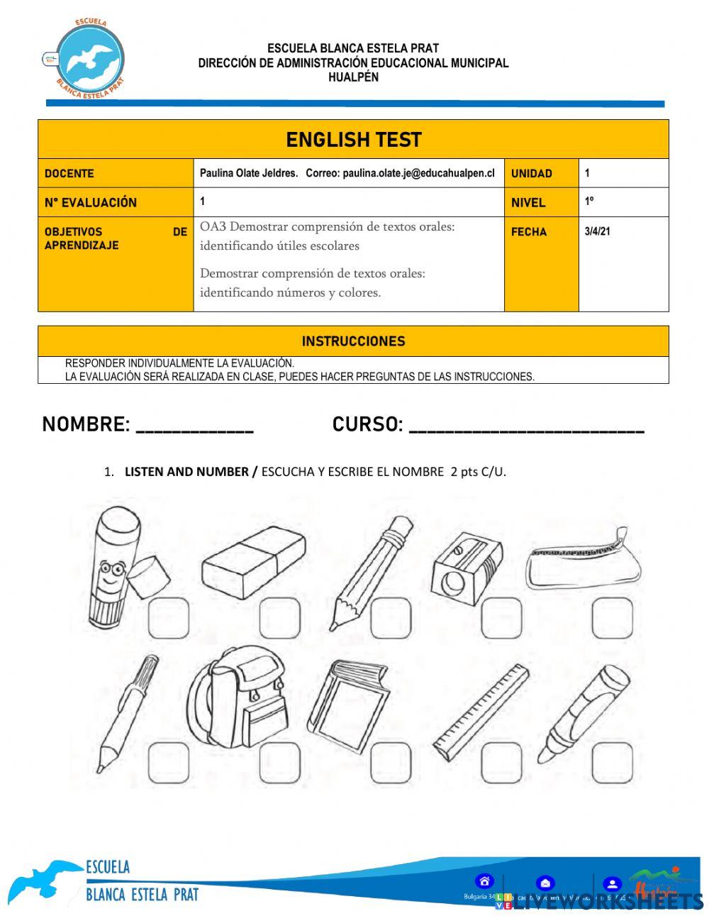 English test first grade