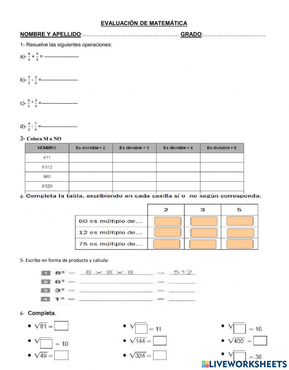 Evaluacion de matematica