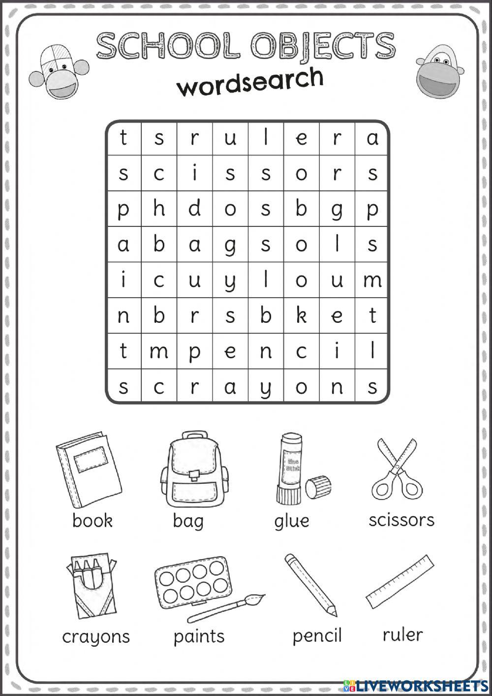 School objects word search 2 online exercise for live worksheets