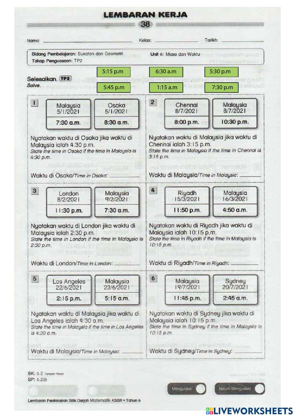 Masa dan waktu ( Tempoh mengikut zon masa dunia)