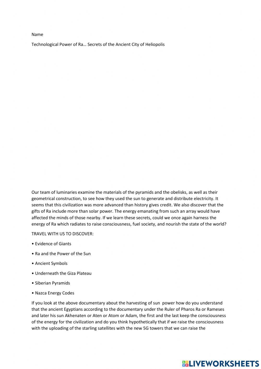 Technological Power of Ra… Secrets of the Ancient City of Heliopolis