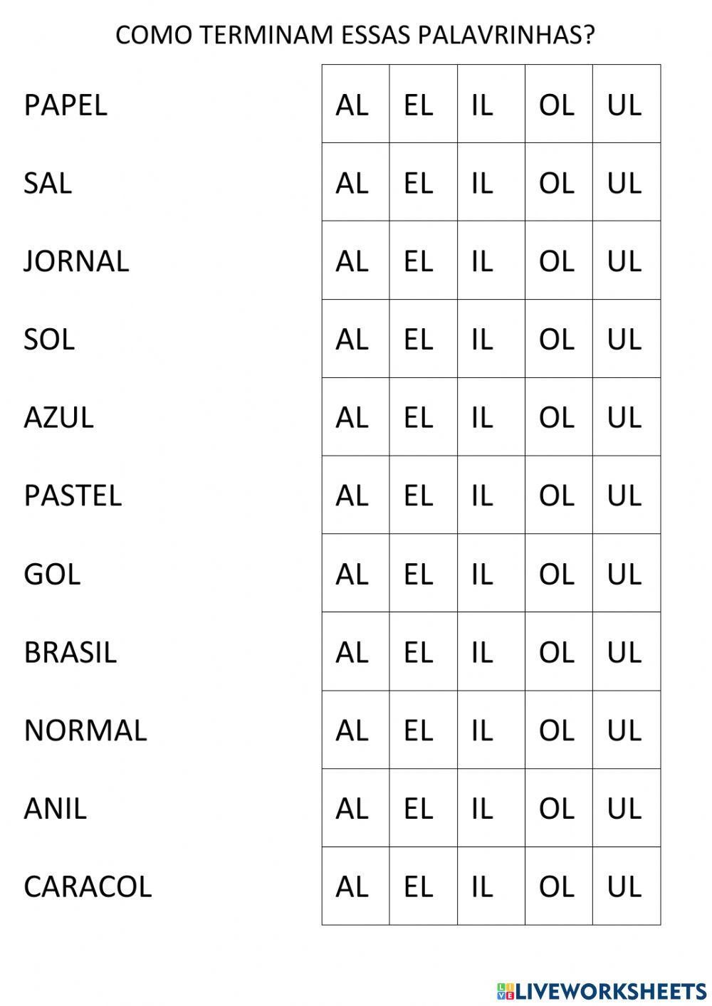 Atividades al ei il ol ul